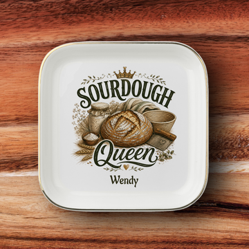 Sourdough Queen Jewelry Dish, Personalized Bread Baker Ring Dish, Ceramic Kitchen Decor, Sourdough Baking Gift