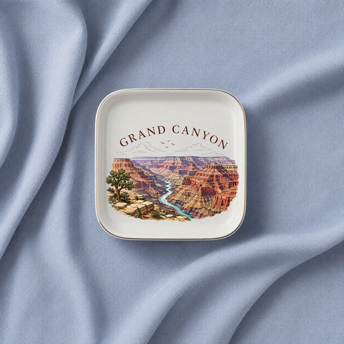 Grand Canyon Jewelry Dish,  National Park Keepsake Ring Holder, Travel Souvenir Gift, Gold Trimmed Ceramic Trinket Tray
