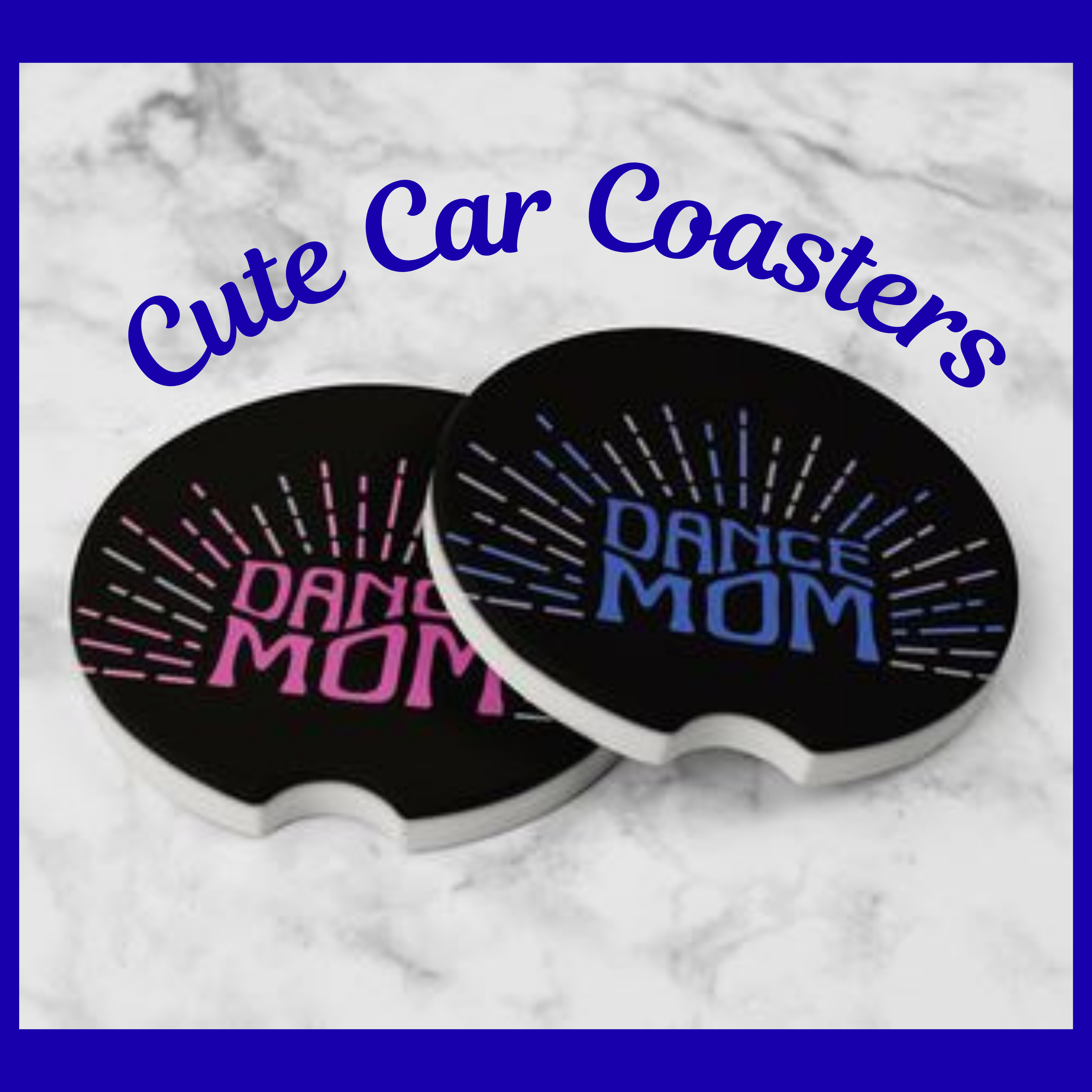 Dance Mom Car Coasters – Set of 2 Absorbent Ceramic Cup Holder Inserts, Pink & Blue Burst Design, Fun Gift for Dance Moms