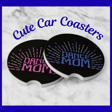 Dance Mom Car Coasters – Set of 2 Absorbent Ceramic Cup Holder Inserts, Pink & Blue Burst Design, Fun Gift for Dance Moms