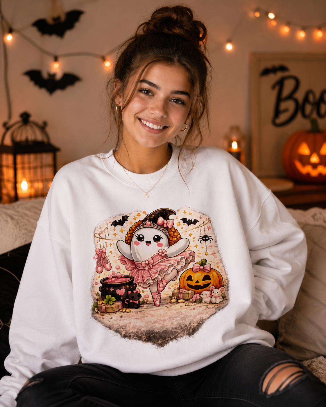 Ballet Halloween Ghost Sweatshirt, Cute Ghost Ballerina Crewneck, Spooky Ballet Dancer Shirt, Dance Girl Gift, Fall Dance Sweater