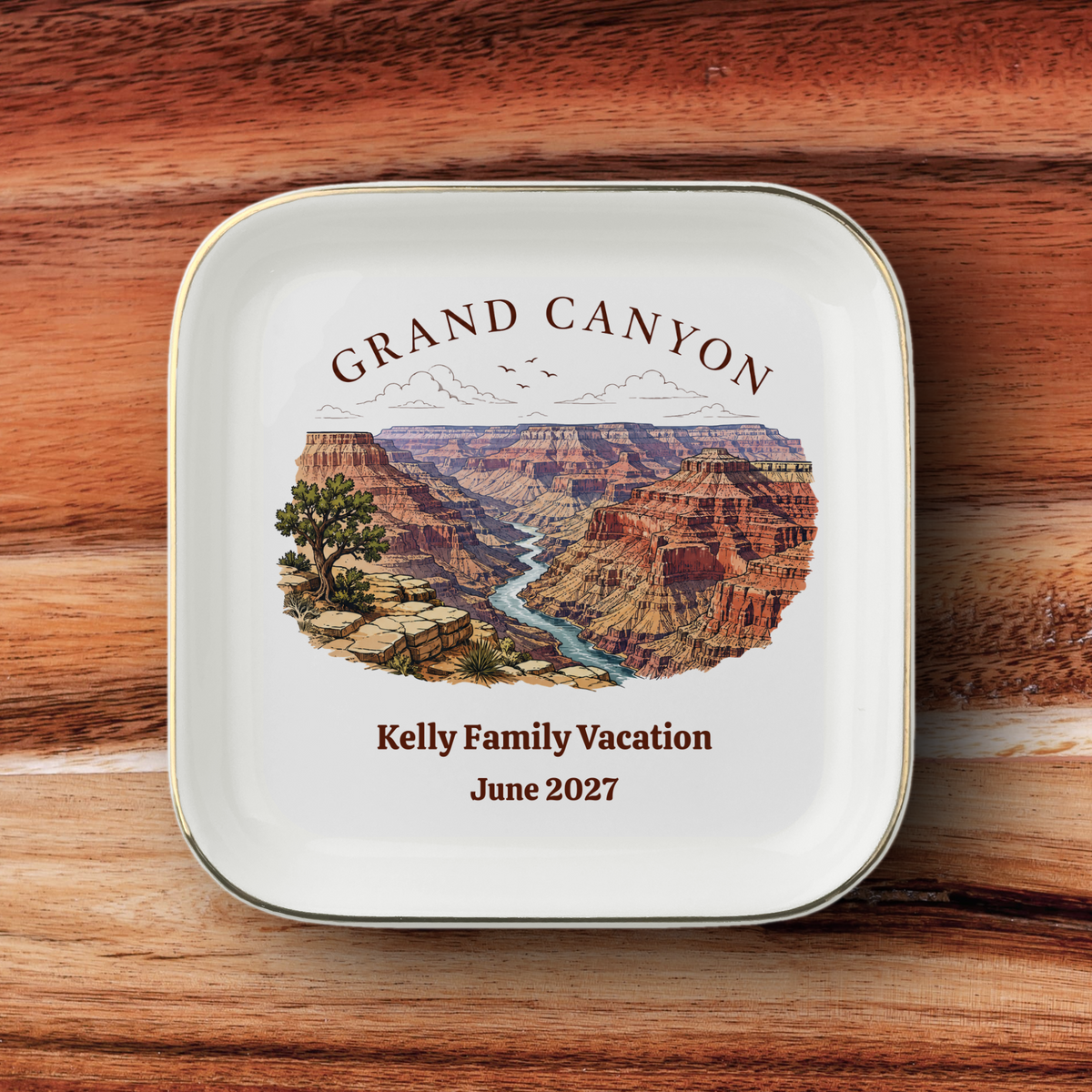 Personalized Grand Canyon Jewelry Dish,  National Park Keepsake Ring Holder, Travel Souvenir Gift, Ceramic Trinket Tray