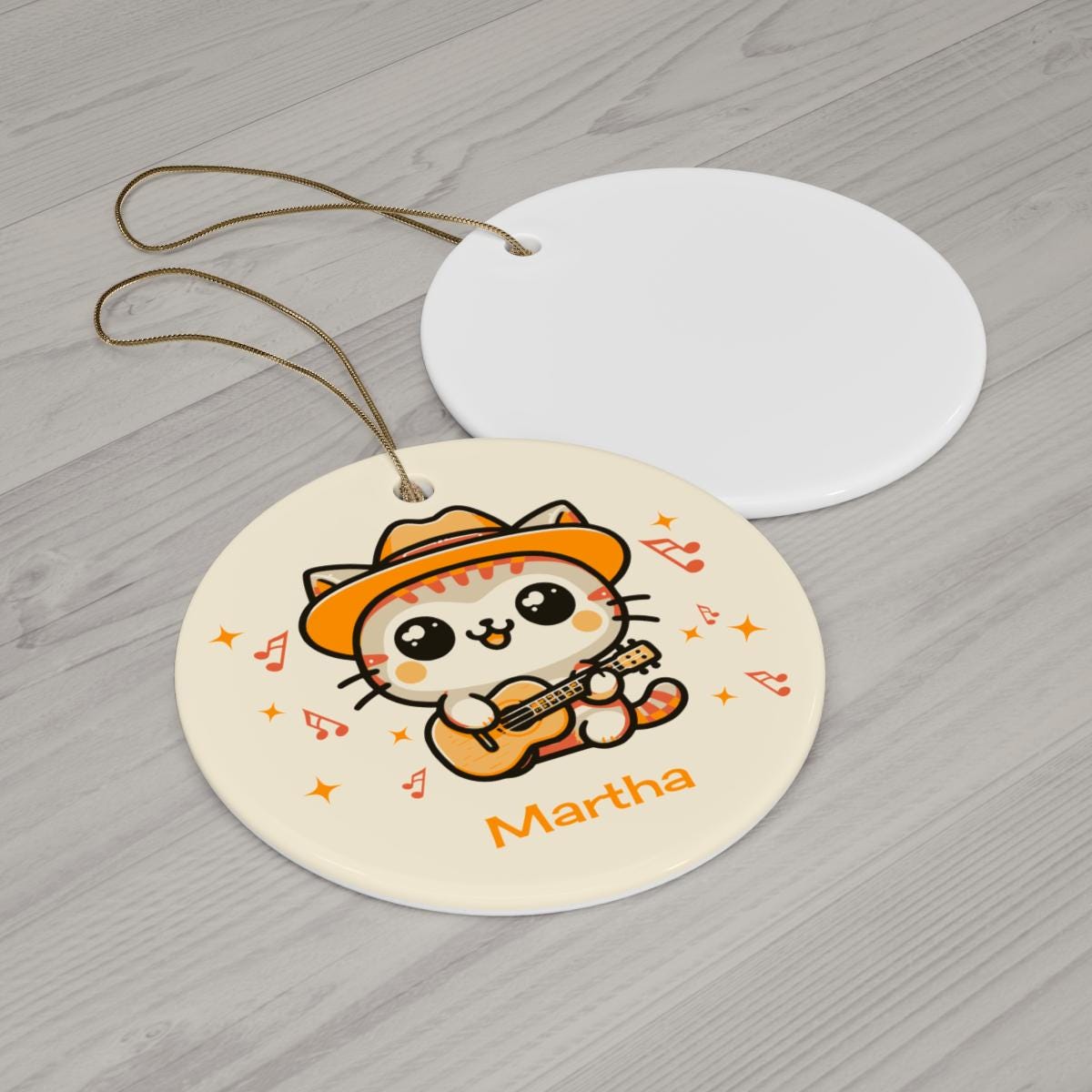 Personalized Cat Guitar Ornament: Custom Name Christmas Keepsake