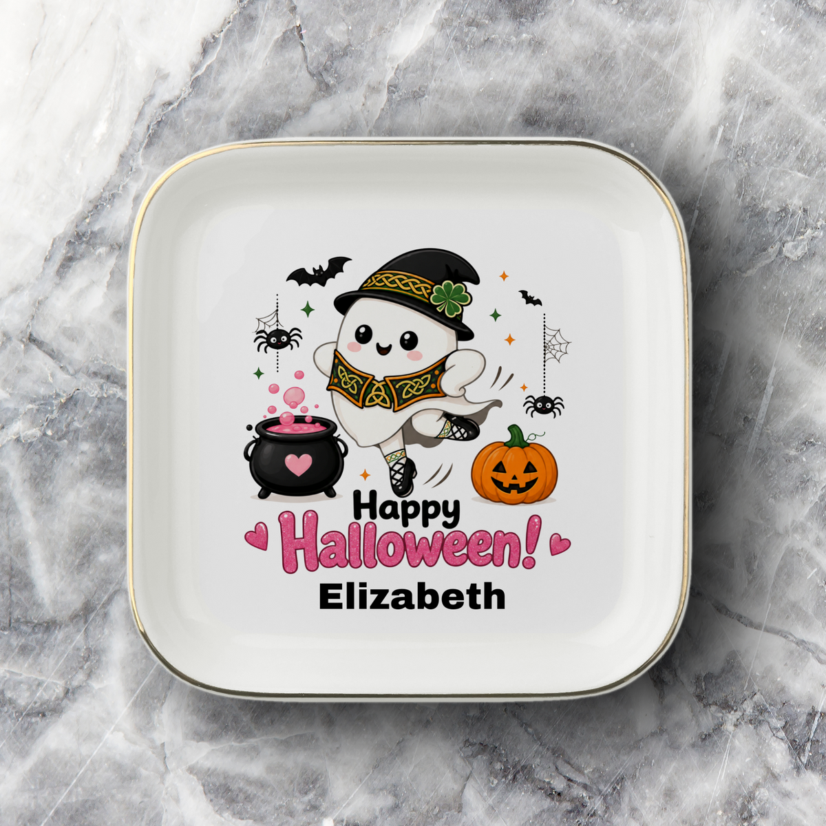 Personalized Irish Dancer Halloween Trinket Tray, Dance Jewelry Dish, Halloween Gift for Dancer, Ceramic Ring Holder