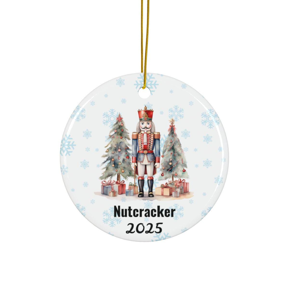 Personalized Nutcracker Ballet Ornament: Double-Sided Ceramic Christmas Decoration