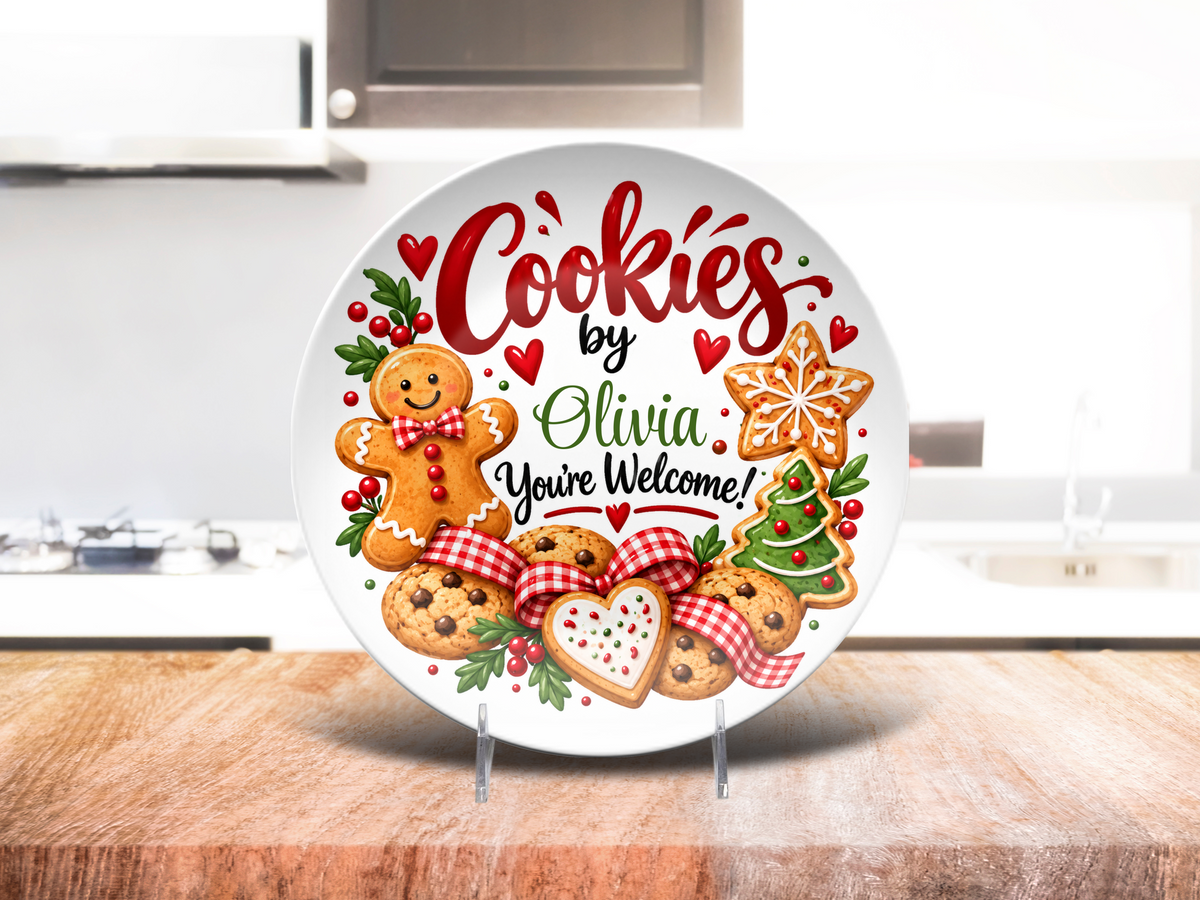 Personalized Christmas Cookie Plate, Custom Holiday Serving Platter, Santa Cookie Dish, Family Christmas Eve Tradition, Office Party Plate