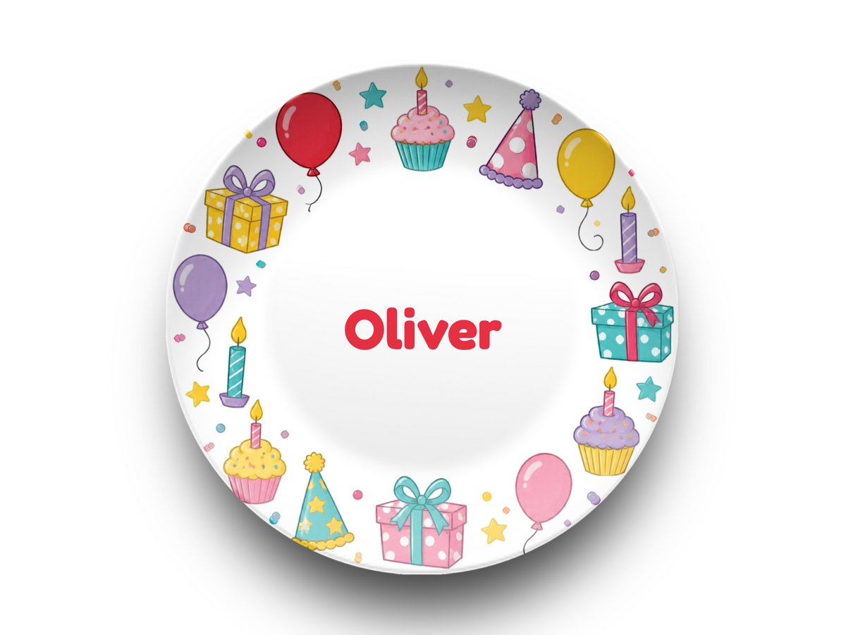 Kids Birthday Party Plate, Colorful Balloon and Gift Design, Unbreakable Personalized Kids Plate, Dishwasher Safe Party Tableware Gift