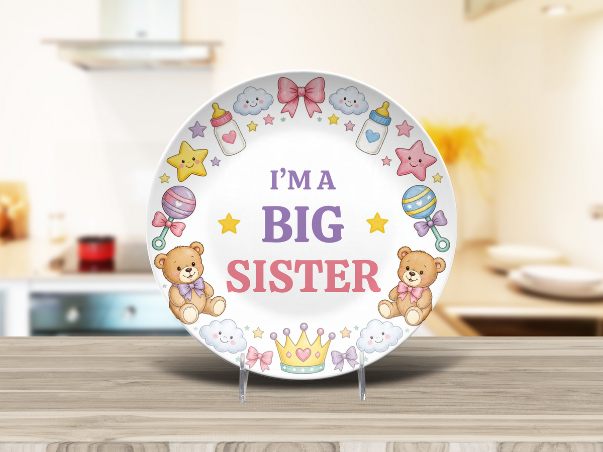 I'm A Big Sister Kids Plate, Big Sister Gift, Baby Shower Present, Durable Personalized Sibling Keepsake Plate, UNBREAKABLE – Not Ceramic