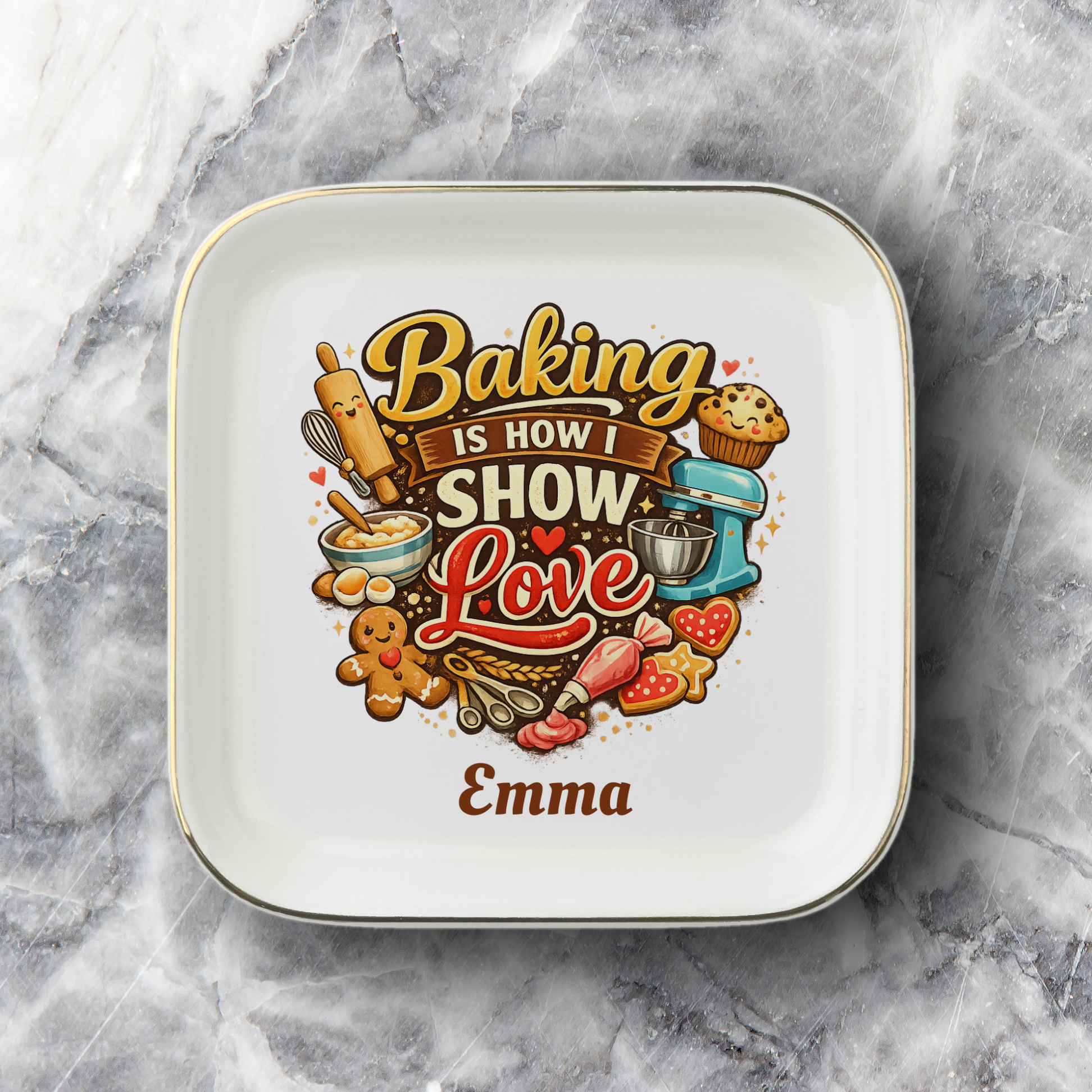 Baking Is How I Show Love Jewelry Dish, Baker Gift, Baking Lover Tray, Pastry Chef Keepsake, Ceramic Ring Dish, Kitchen Decor