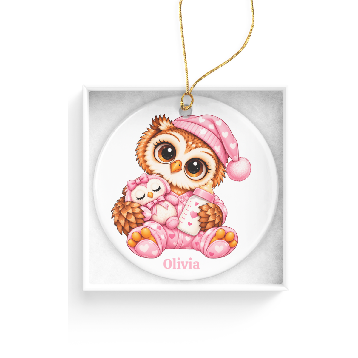 Personalized Baby Girl Owl Ornament, Custom Name Owl Christmas Gift, 3 " Ceramic Baby Keepsake