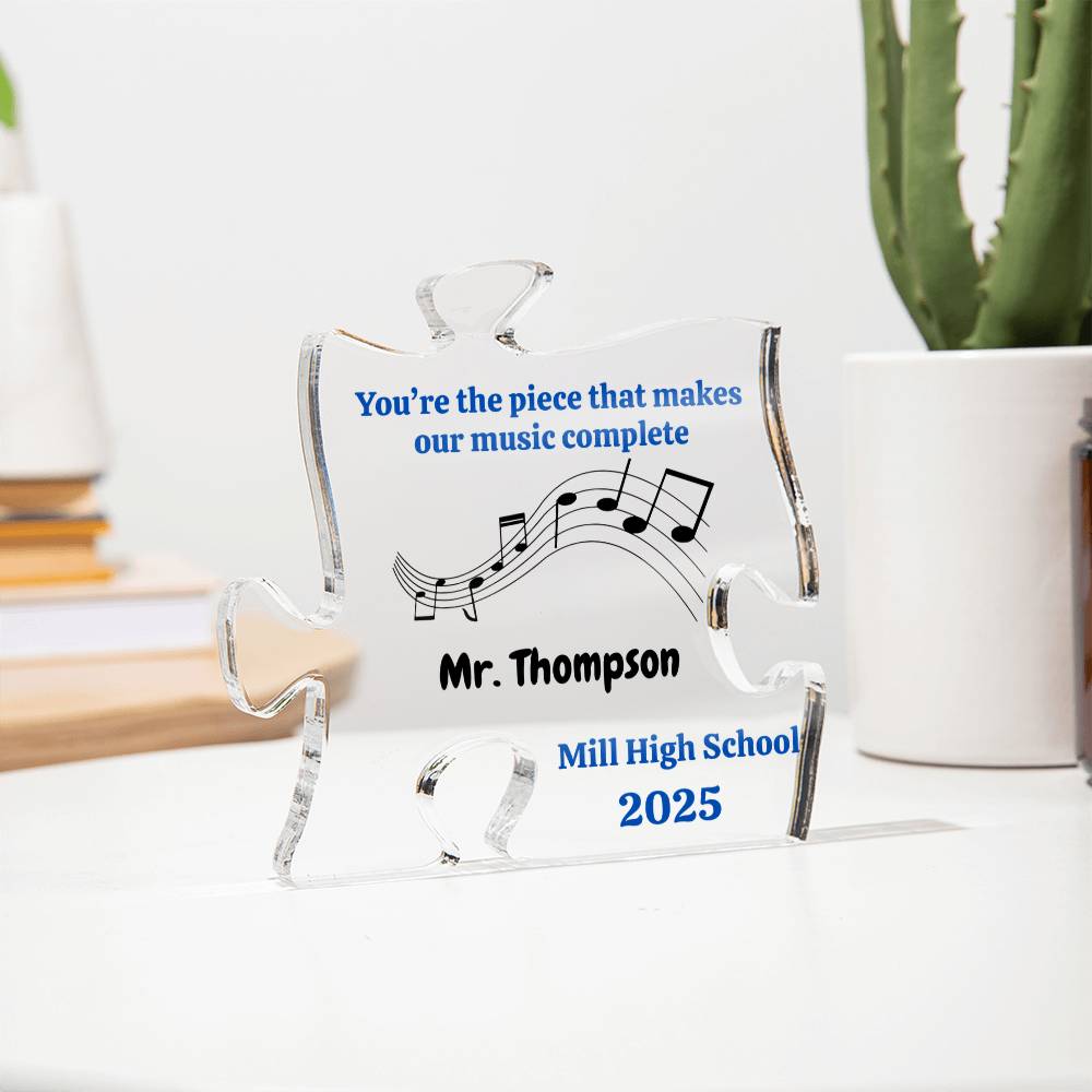 Personalized Music Teacher Thank You Gift with Name and Year, Custom Acrylic Teacher Retirement Gift , Music Teacher Puzzle Piece Plaque