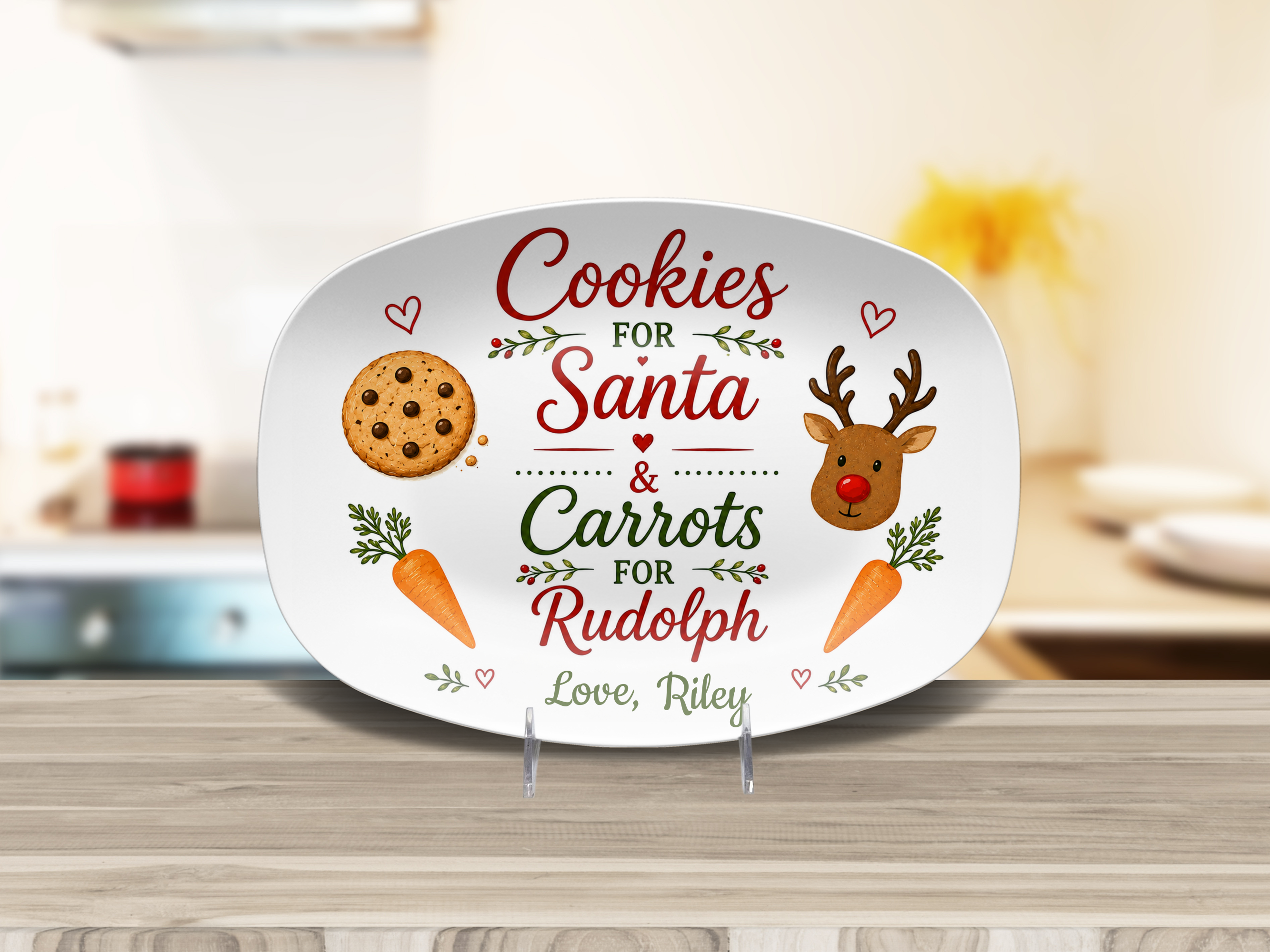 Christmas Santa Cookie Platter, Cookies for Santa & Carrots for Rudolph, Holiday Serving Dish, Christmas Eve Tray