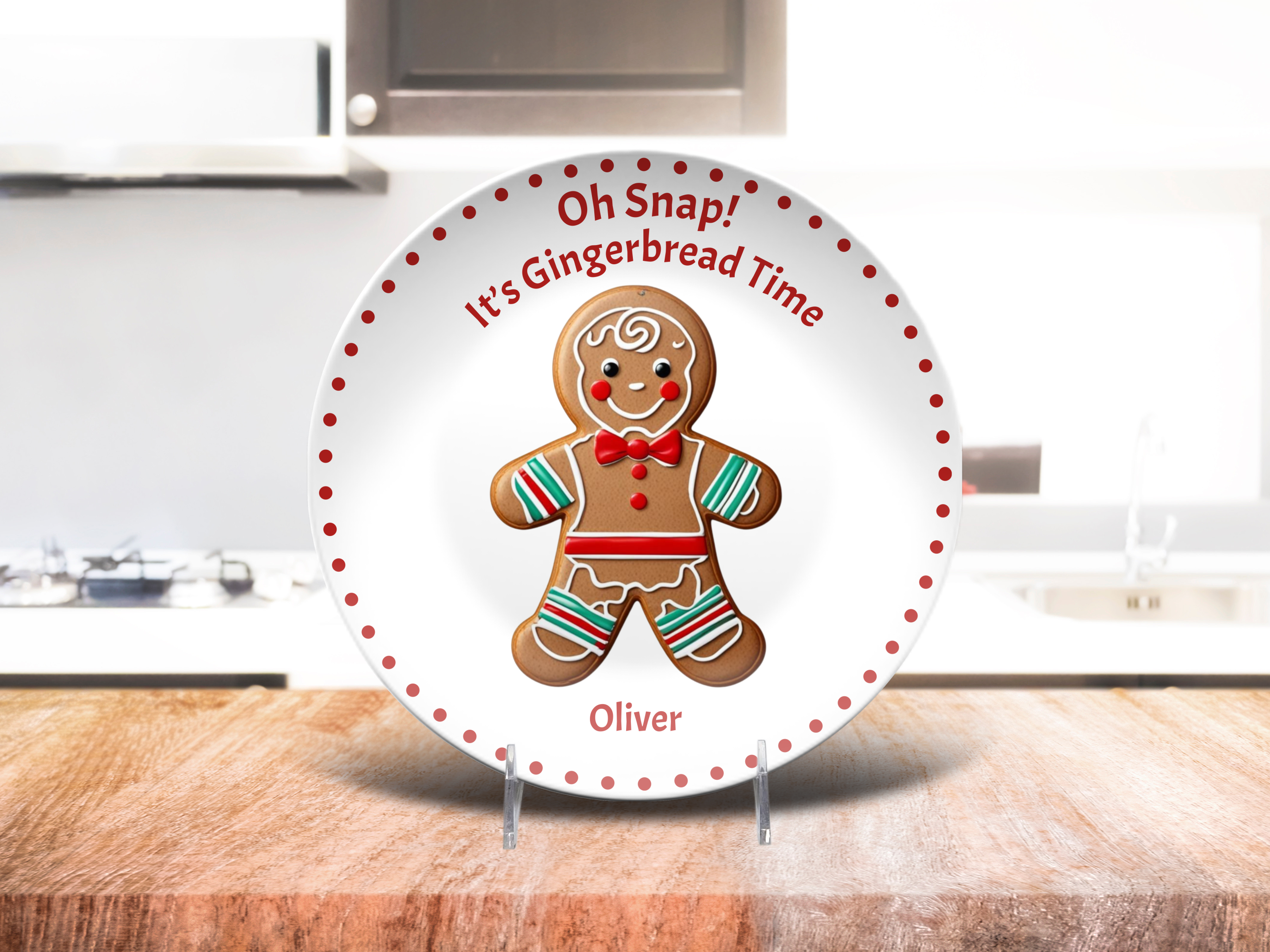 Personalized Gingerbread Boy Christmas Plate, Holiday Cookie Serving Plate, Festive Kitchen Decor, Custom Name Christmas Gift for Kids
