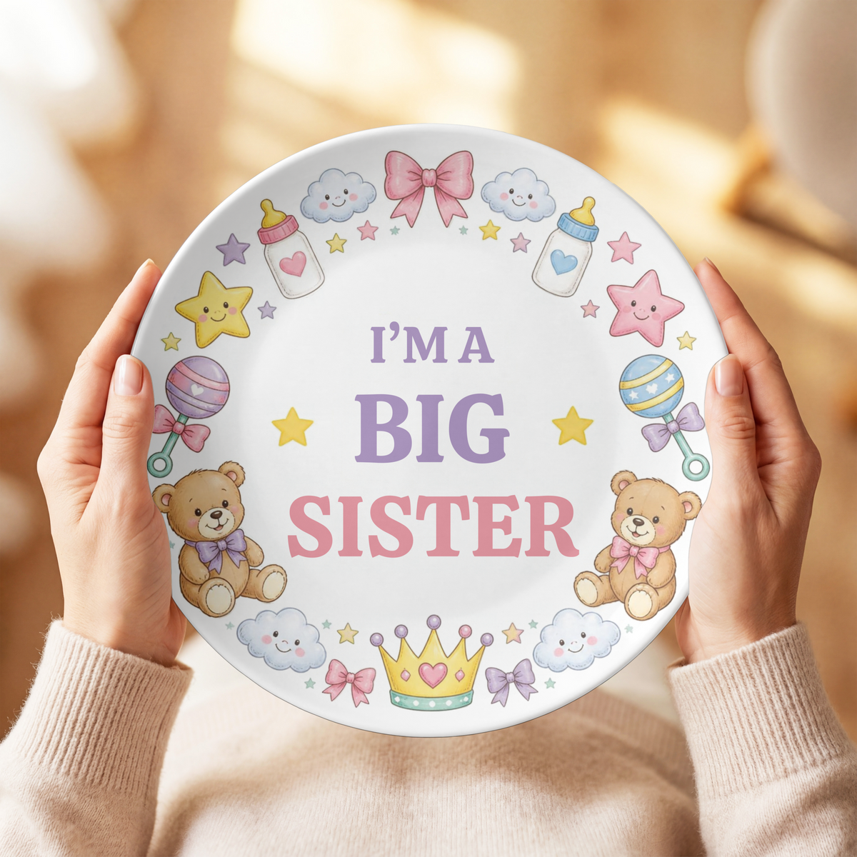 I'm A Big Sister Kids Plate, Big Sister Gift, Baby Shower Present, Durable Personalized Sibling Keepsake Plate, UNBREAKABLE – Not Ceramic