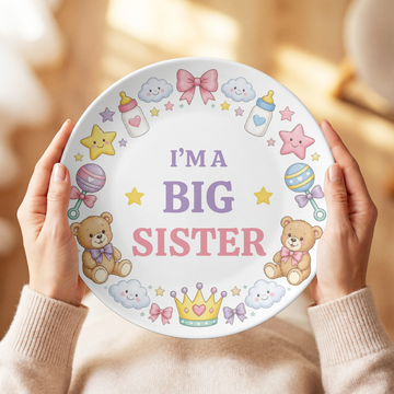 I'm A Big Sister Kids Plate, Big Sister Gift, Baby Shower Present, Durable Personalized Sibling Keepsake Plate, UNBREAKABLE – Not Ceramic