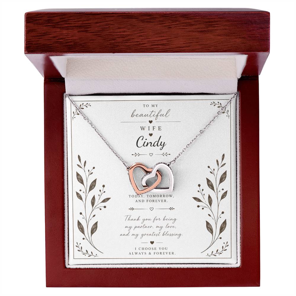 Personalized Beautiful Wife Interlocking Hearts Necklace, Romantic Anniversary Gift for Wife, Two Hearts One Love Jewelry, Gift for Her