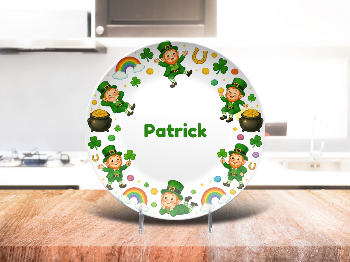 St. Patrick’s Day Decor, Personalized Leprechaun Plate, UNBREAKABLE – Not Ceramic, Irish Celebration Gift, 10 Inch, Kid's Custom Plate
