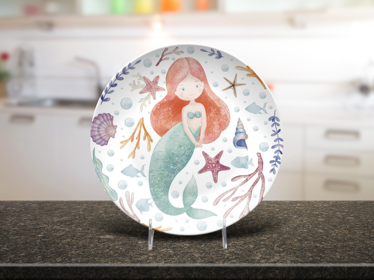 Toddler Mermaid Plate, Unbreakable Kids Dinner Plate, Under the Sea Birthday Gift, Cute Mermaid Dinnerware, Gift for Girls