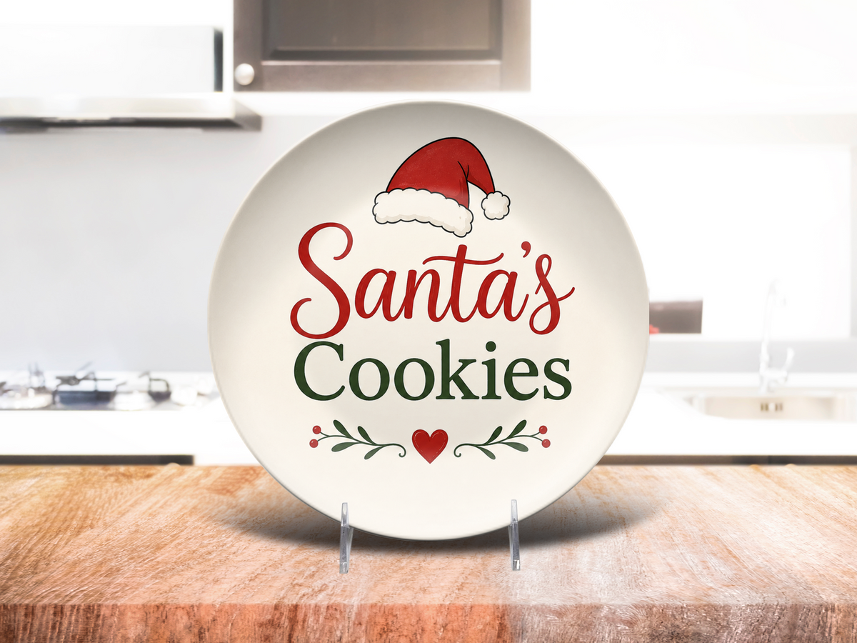 Santa's Cookies Christmas Plate, Holiday Cookie Serving Dish, Festive Santa Hat Dessert Plate, Christmas Kitchen Decor, Cookie Exchange