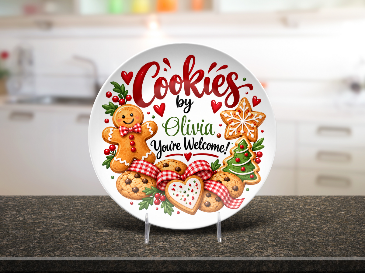 Personalized Christmas Cookie Plate, Custom Holiday Serving Platter, Santa Cookie Dish, Family Christmas Eve Tradition, Office Party Plate