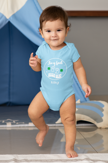 Custom Irish Baby Outfit with Name, Personalized Tiny Feet Irish Beat Baby Bodysuit,  St. Patrick’s Day Baby Shower Gift
