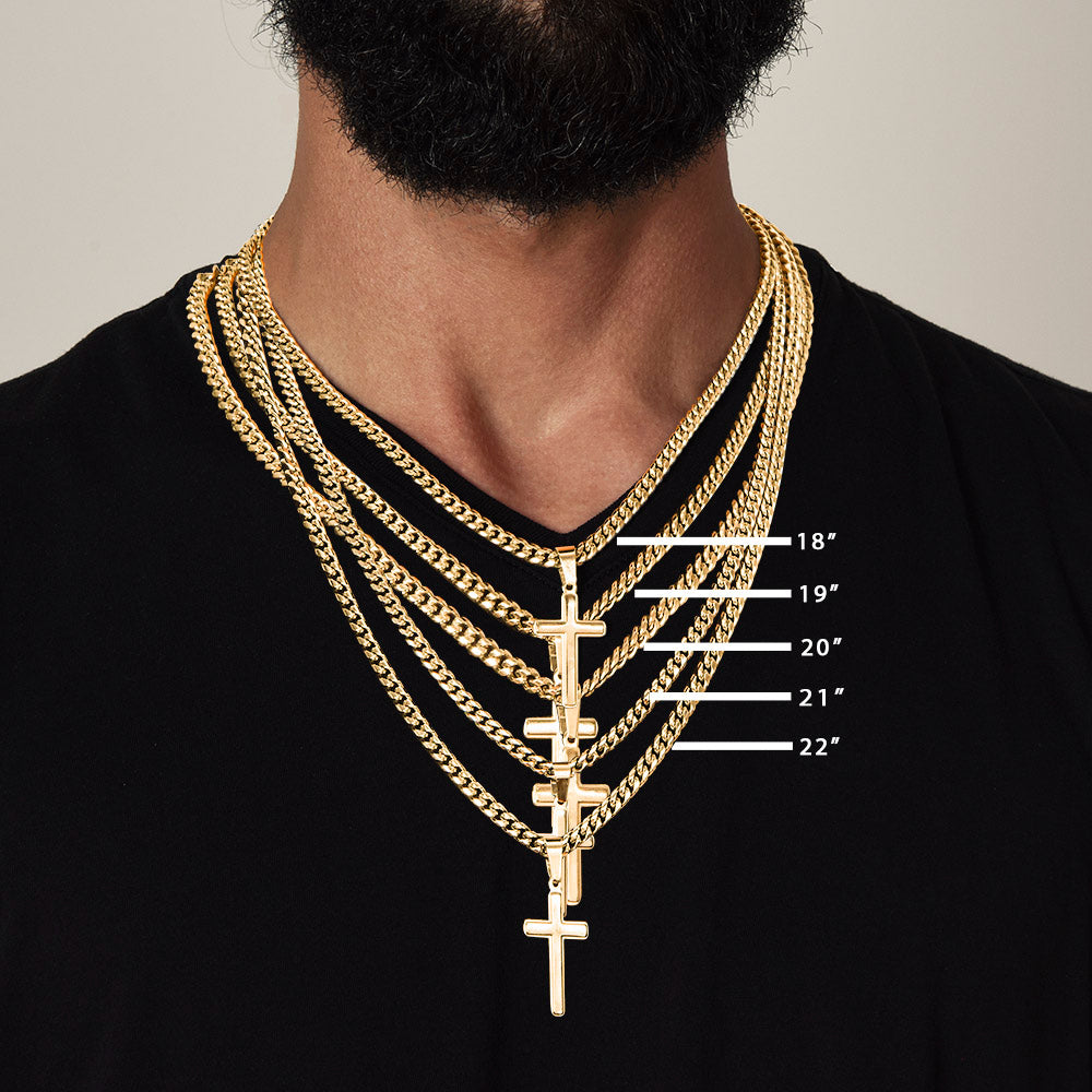Personalized Engraved Cross Necklace for Men, Cuban Link Chain
