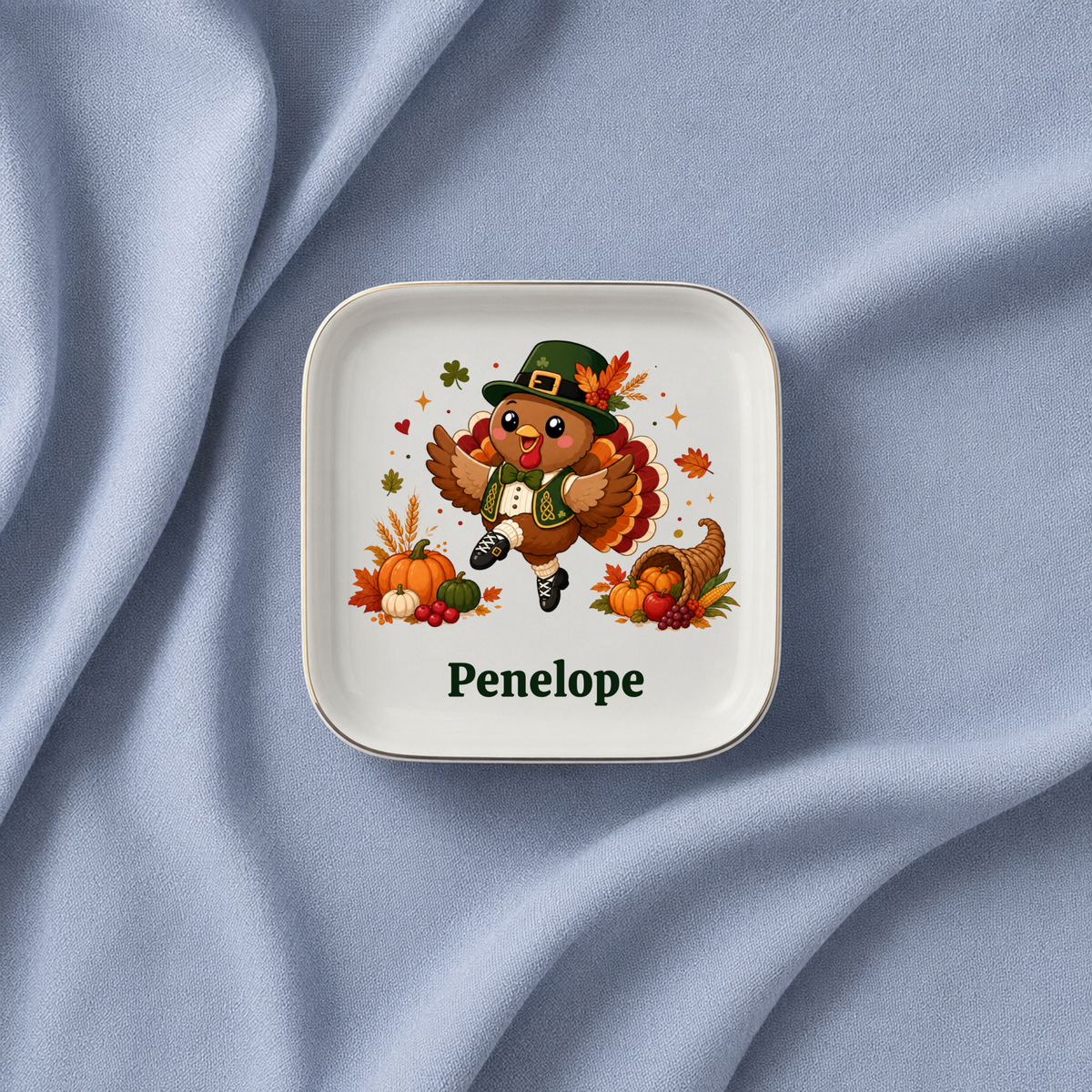 Personalized Thanksgiving Jewelry Dish, Irish Dancer Trinket Tray, Fall Harvest Ring Holder, Cute Autumn Hostess Gift