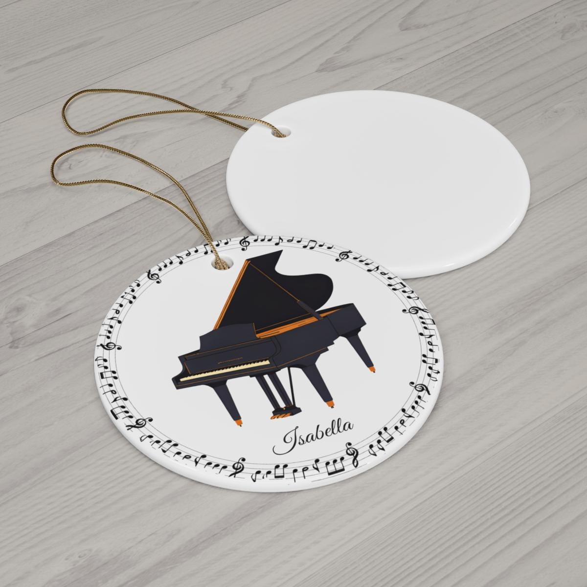 Custom Grand Piano Ornament – Personalized Ceramic Christmas Tree Decoration with Name, Gift for Pianist, Student, or Music Teacher