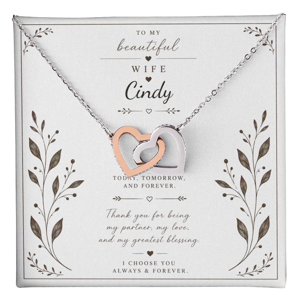 Personalized Beautiful Wife Interlocking Hearts Necklace, Romantic Anniversary Gift for Wife, Two Hearts One Love Jewelry, Gift for Her