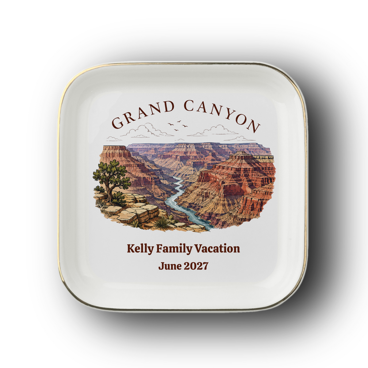 Personalized Grand Canyon Jewelry Dish,  National Park Keepsake Ring Holder, Travel Souvenir Gift, Ceramic Trinket Tray
