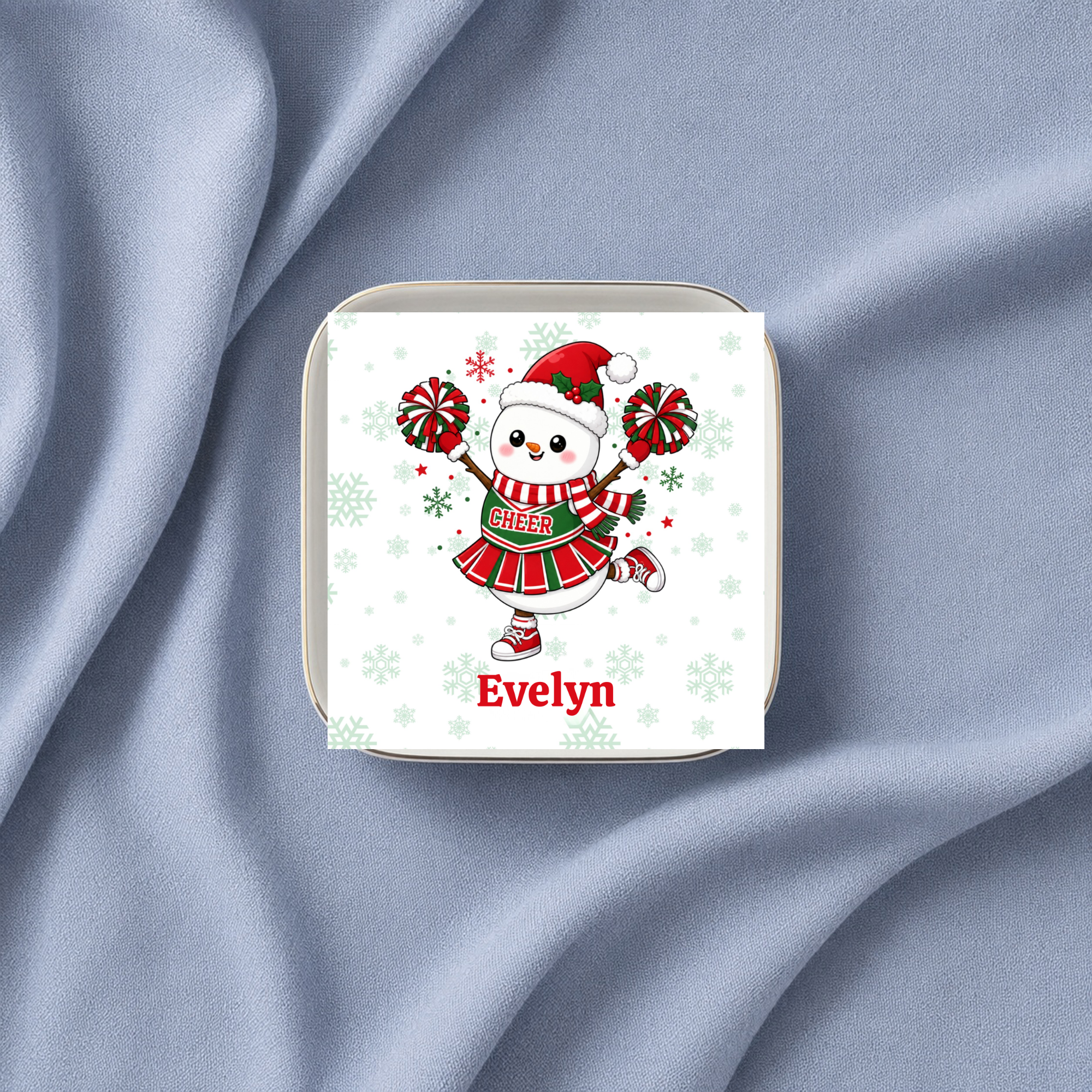 Personalized Cheerleader Snowman Trinket Tray, Christmas Jewelry Dish, Cheer Team Gift for Her, Ceramic Ring Holder