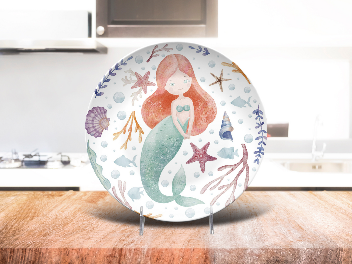 Toddler Mermaid Plate, Unbreakable Kids Dinner Plate, Under the Sea Birthday Gift, Cute Mermaid Dinnerware, Gift for Girls