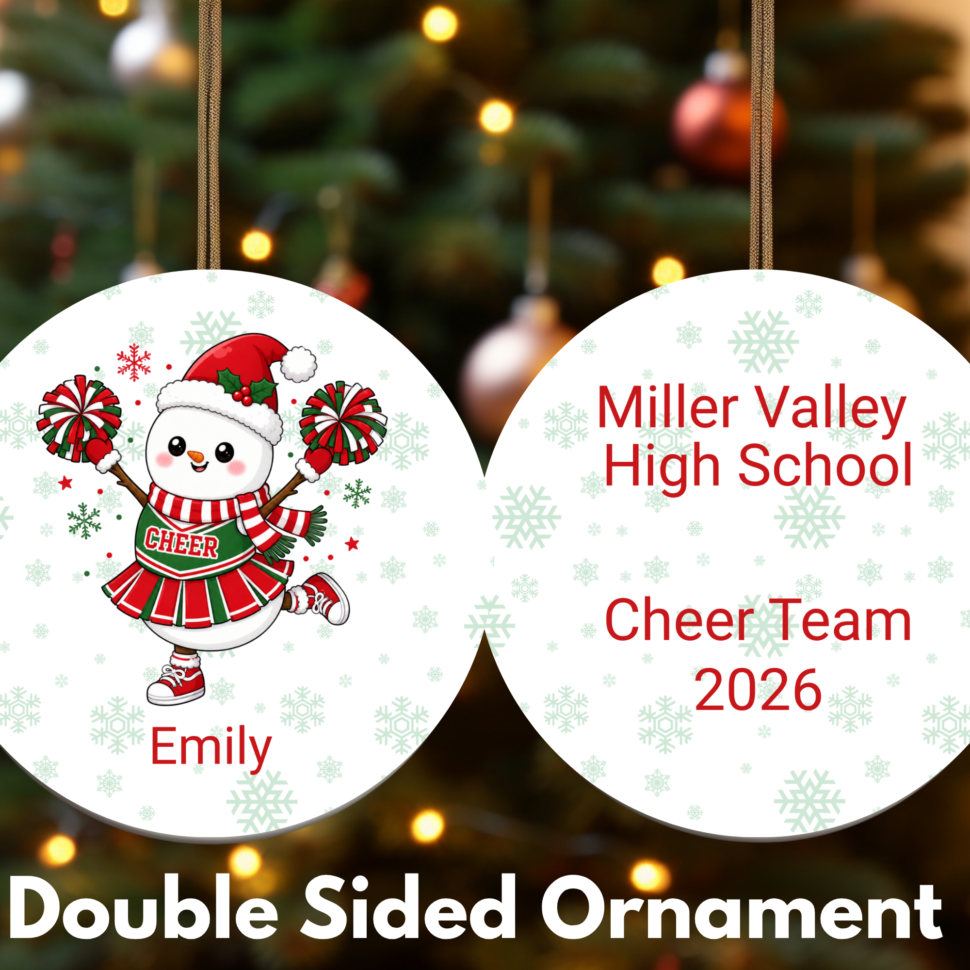 Personalized Cheerleader Snowman Ornament | Custom Cheer Team Christmas Ornament | Cheer Coach Gift | Team Keepsake