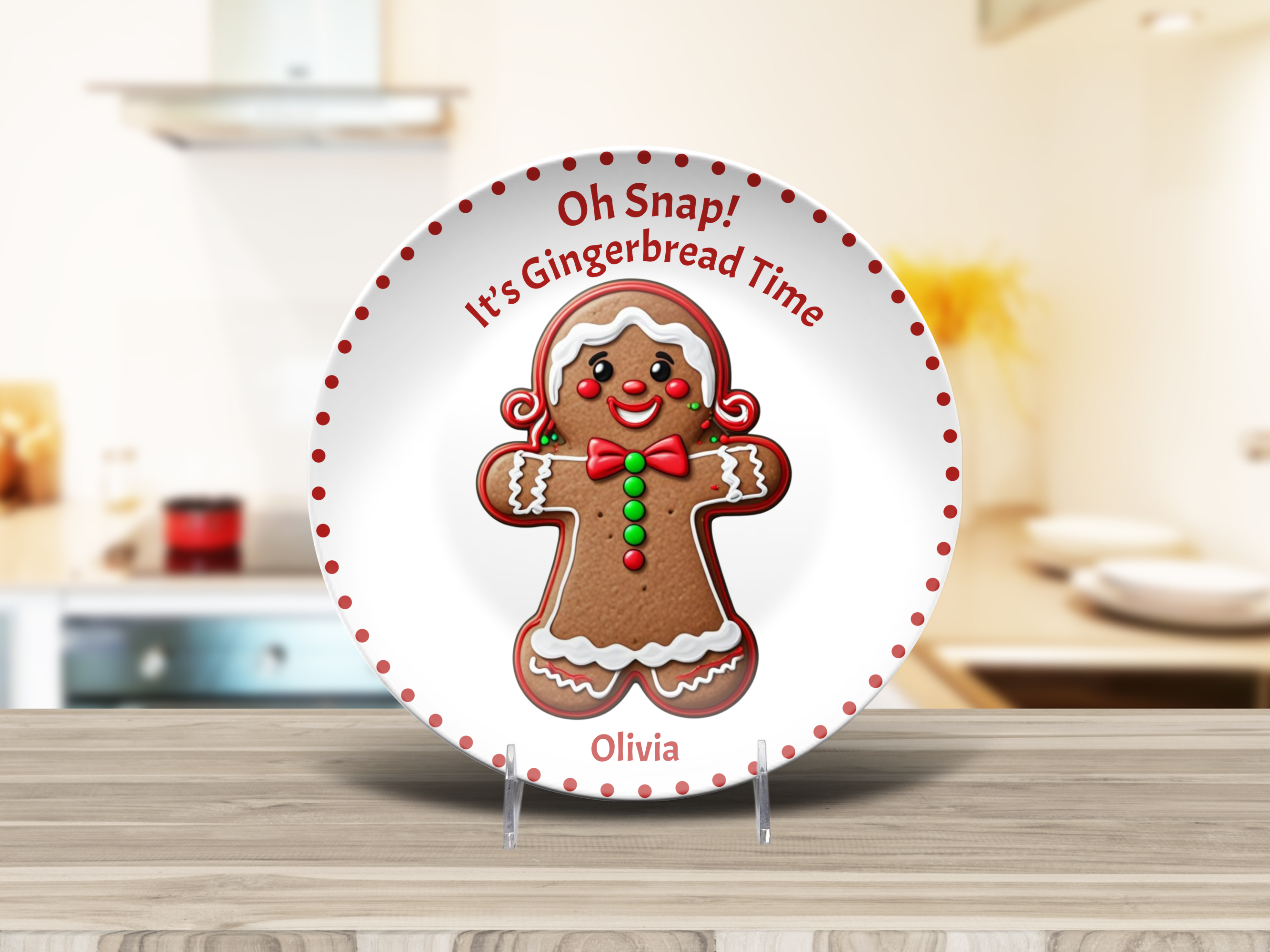 Personalized Gingerbread Christmas Plate, Holiday Cookie Serving Plate, Festive Kitchen Decor, Custom Name Christmas Gift for Kids