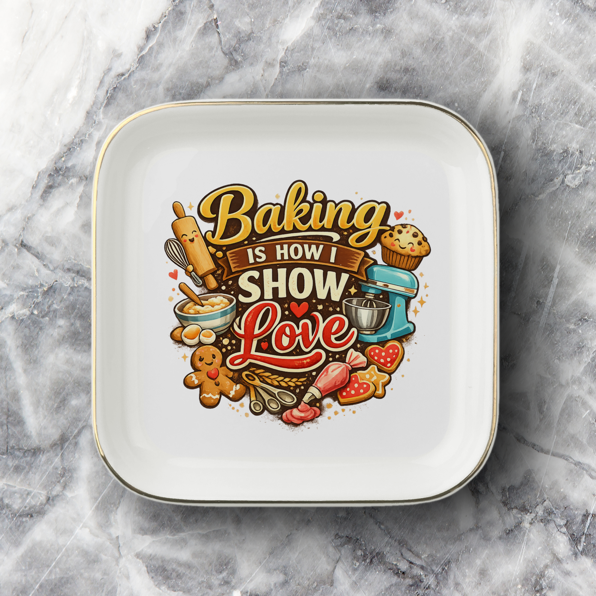 Baking Is How I Show Love Jewelry Dish, Baker Gift, Baking Lover Tray, Pastry Chef Keepsake, Ceramic Ring Dish, Kitchen Decor