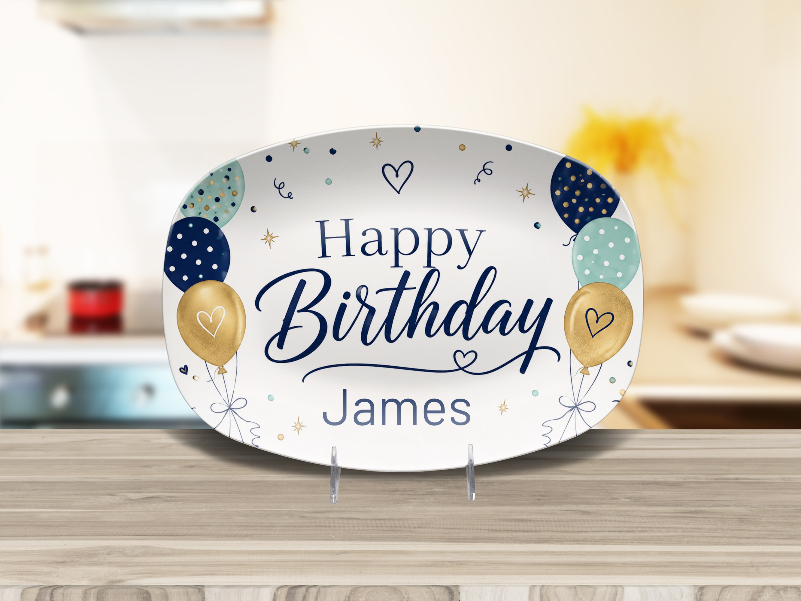 Personalized Happy Birthday Platter, Colorful Balloon Birthday Serving Tray, Custom Birthday Party Decor and Gift Display
