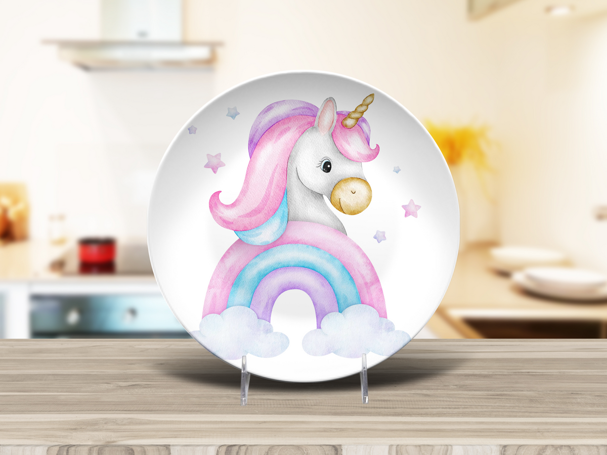 Unicorn Plate, Unbreakable Kids Dinner Plate, Rainbow Birthday Gift for Girls, Toddler Dinnerware