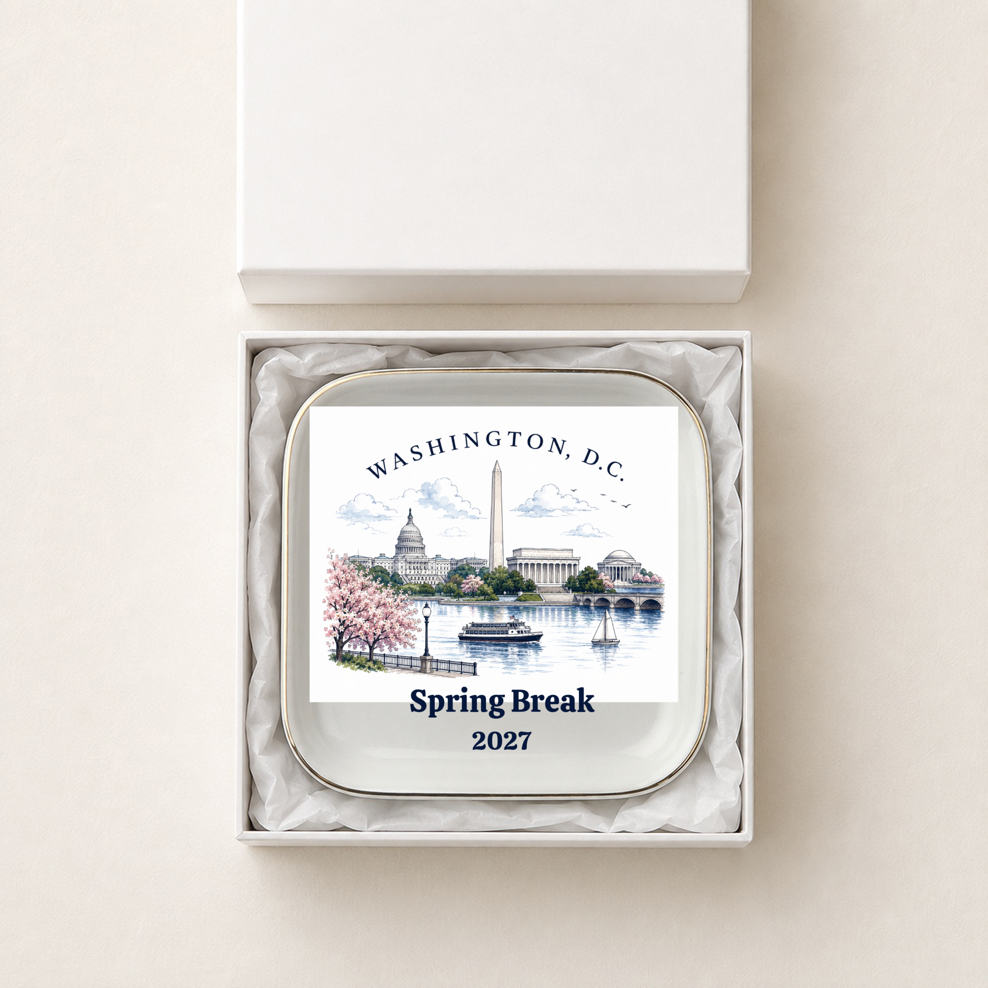 Personalized Washington DC Jewelry Dish, Capitol Skyline Trinket Tray, Souvenir Gift for DC Travelers, Travel Keepsake Gift