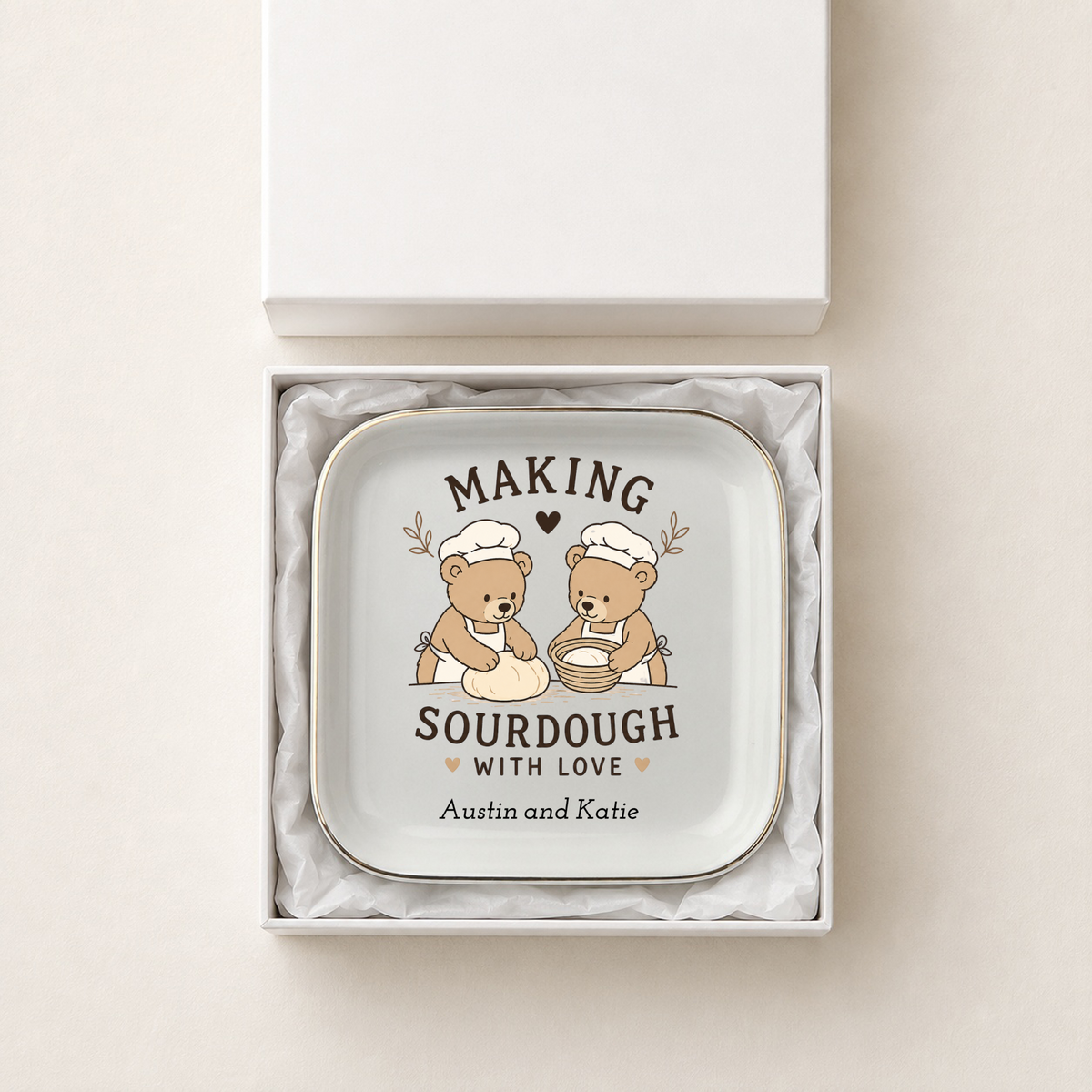 Making Sourdough with Love Personalized Ring Dish, Wedding or Engagement Present, Couples Baking Gift, Ceramic Keepsake Ring Jewerly Gift