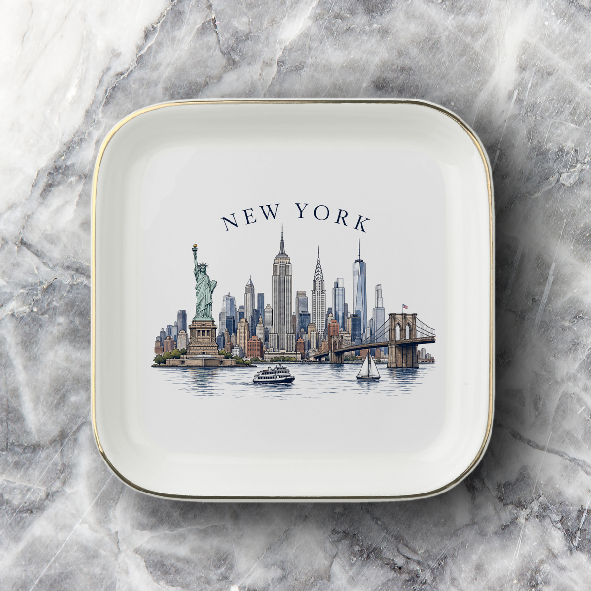 New York Souvenir Jewelry Dish, NYC Skyline Trinket Tray, Statue of Liberty Ring Holder, New York City Gift Decor Tray, Travel Souvenir