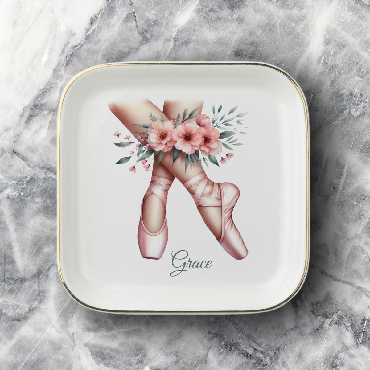 Personalized Ballerina Trinket Tray, Dancer Jewelry Dish, Ceramic Ring Holder, Ballet Recital Gift, Opening Night Gift