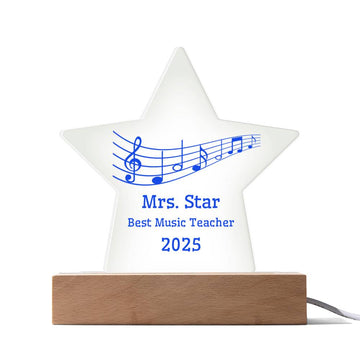 Personalized Music Teacher Gift – Acrylic Star Award with Musical Notes, Custom Name & Year