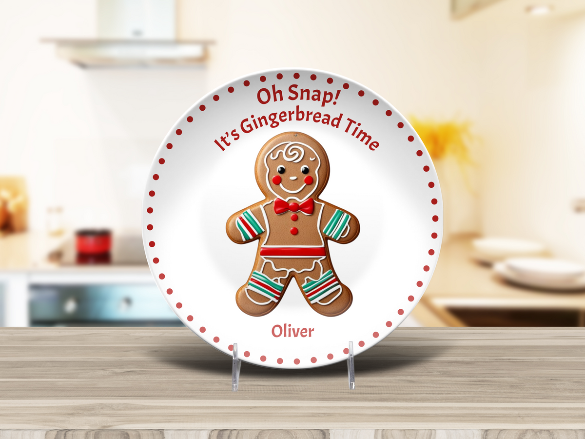 Personalized Gingerbread Boy Christmas Plate, Holiday Cookie Serving Plate, Festive Kitchen Decor, Custom Name Christmas Gift for Kids