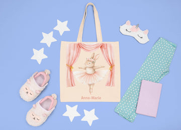 Personalized Ballet Bunny Tote Bag: Cotton Canvas Dance Bag