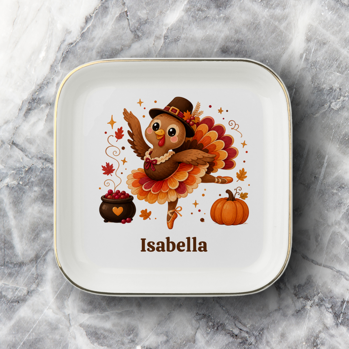 Personalized Thanksgiving Turkey Jewelry Dish, Fall Turkey Ring Holder, Ballet Dancer Gift, Dance Teacher Present