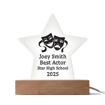 Best Actor Award – Personalized Acrylic Star Plaque with Theater Masks, Name, High School & Year