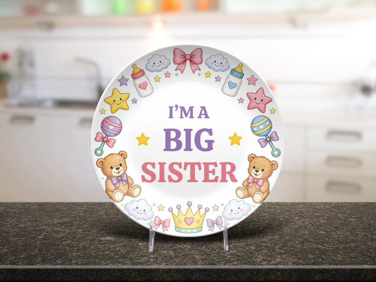 I'm A Big Sister Kids Plate, Big Sister Gift, Baby Shower Present, Durable Personalized Sibling Keepsake Plate, UNBREAKABLE – Not Ceramic