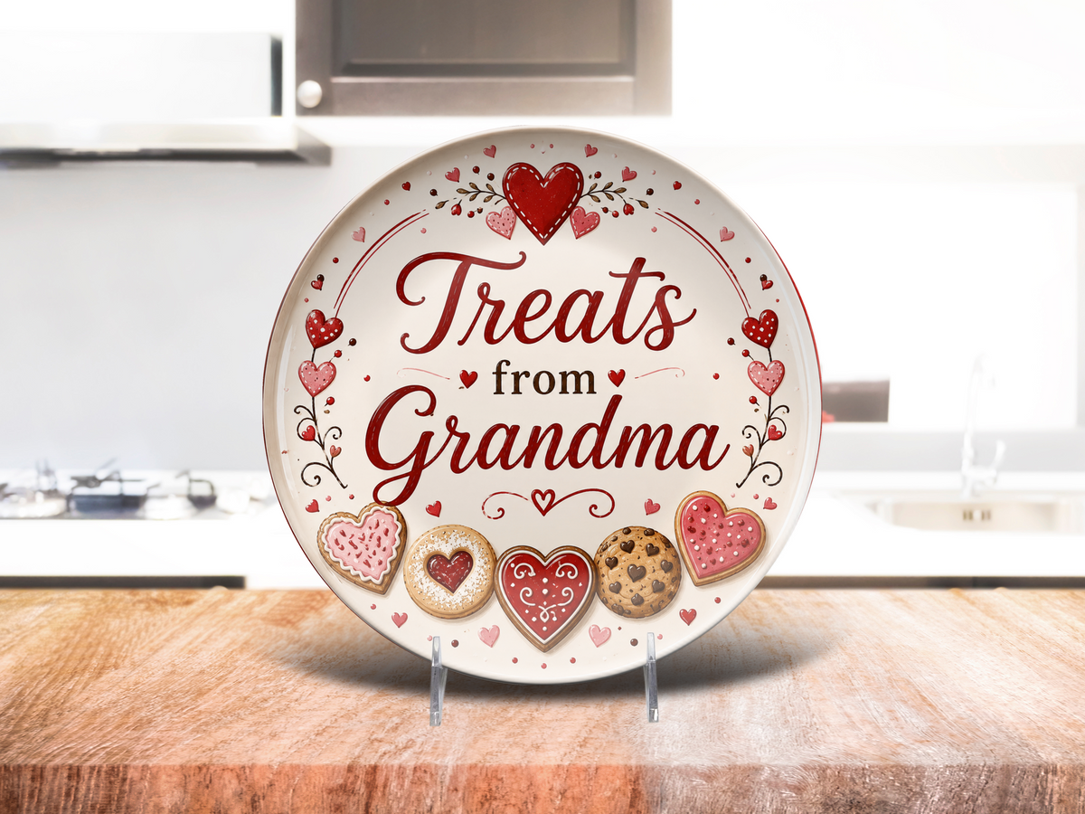 Treats from Grandma Plate, Heart Cookie Serving Plate, Grandma Gift, Valentine Dessert Plate, 10 Inch Decorative Kitchen Gift for Grandma