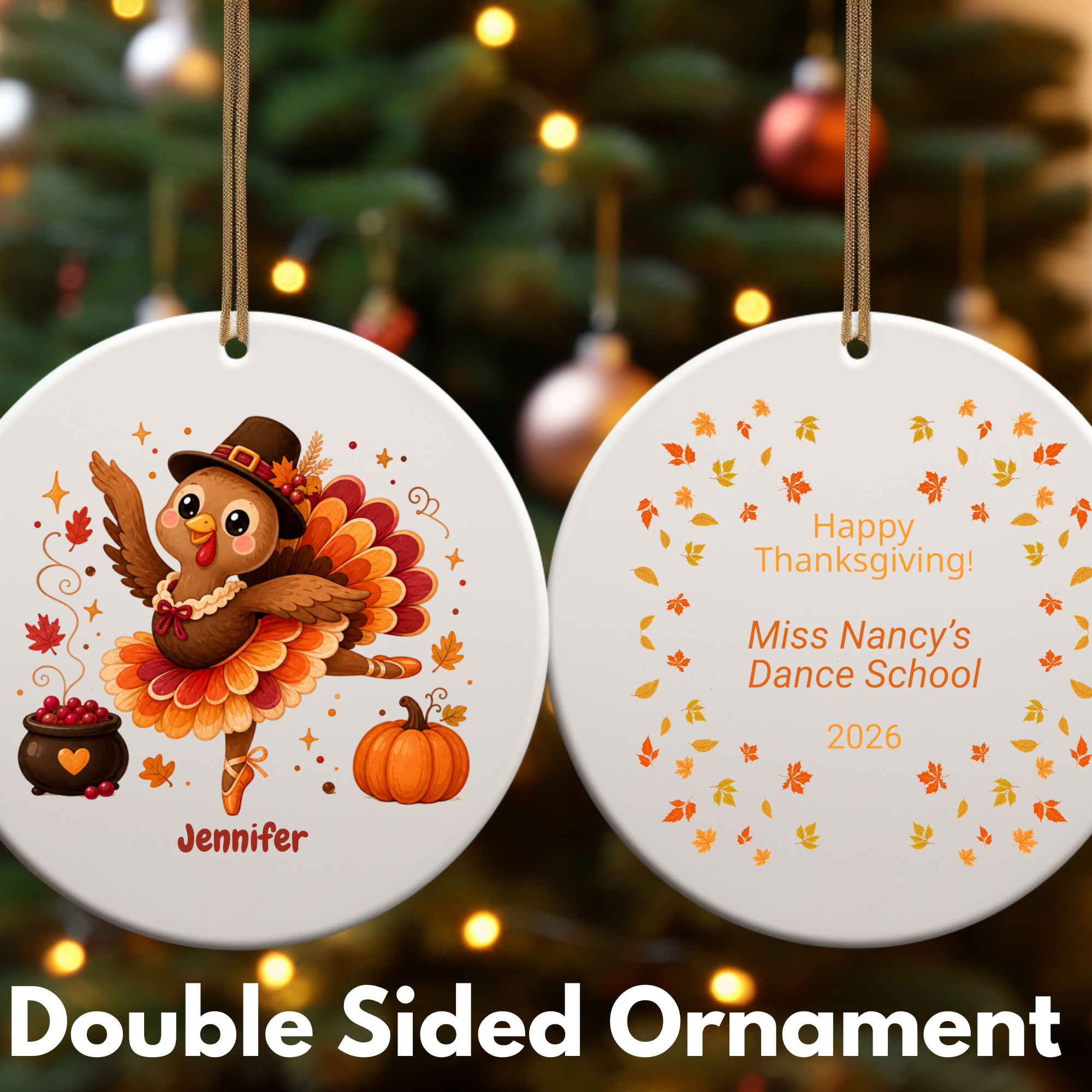 Personalized Thanksgiving Dance Ornament, Dance School Gift, Custom Dancer Ornament, Dance Recital Keepsake