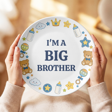I'm a Big Brother Kids Plate, Baby Boy Gift, Sibling Announcement, Durable Personalized Plate With Stand Option, UNBREAKABLE – Not Ceramic Plate